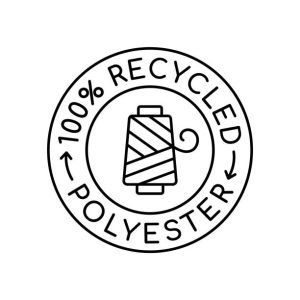 Recycled material label or stamp. Recycling polyester circle badge. Sustainable product industry. Vector illustration, flat, clip art