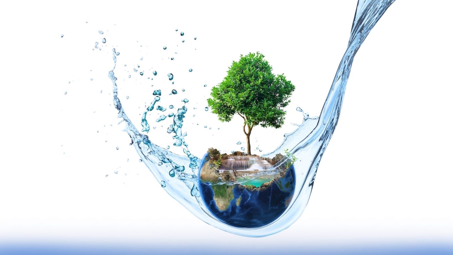 Planet Earth splashing in water surface isolated on white, environment and save earth concept. Element of this image furnished by Nasa